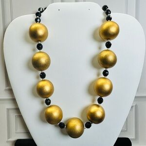 Chunky Gold/Black/Pearl Statement Necklace - SKU R